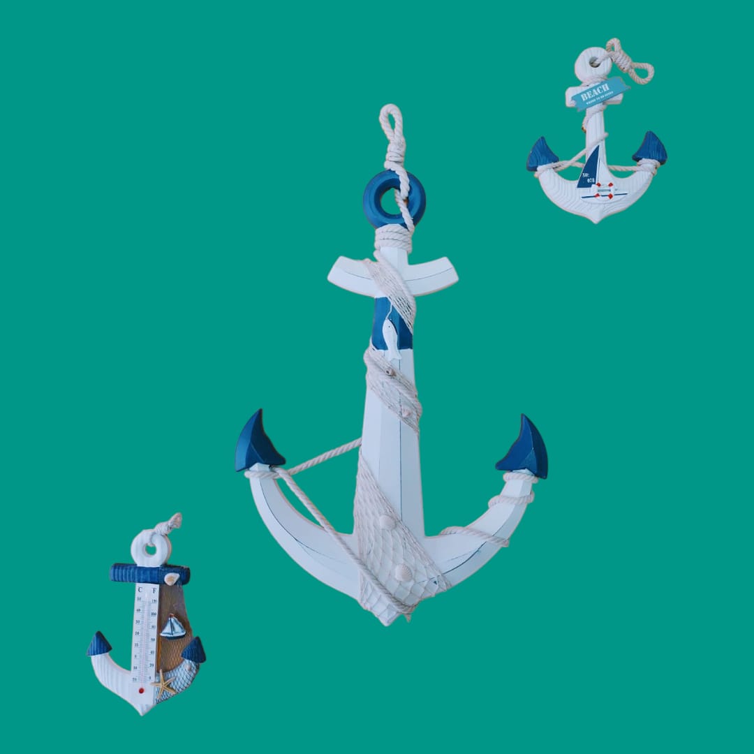 Set de 3 anclas marinas para decoración de pared.