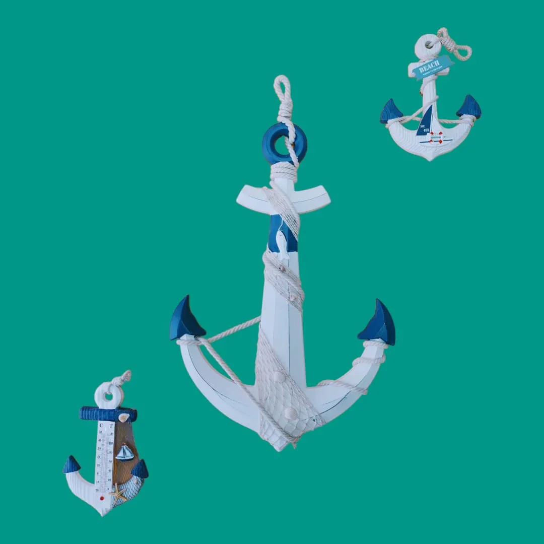 Set de 3 anclas marinas para decoración de pared.