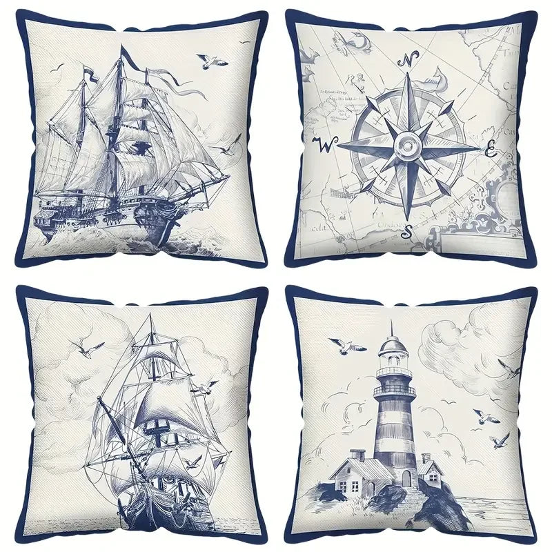 Juego de 4 fundas de cojines nauticos y marinos