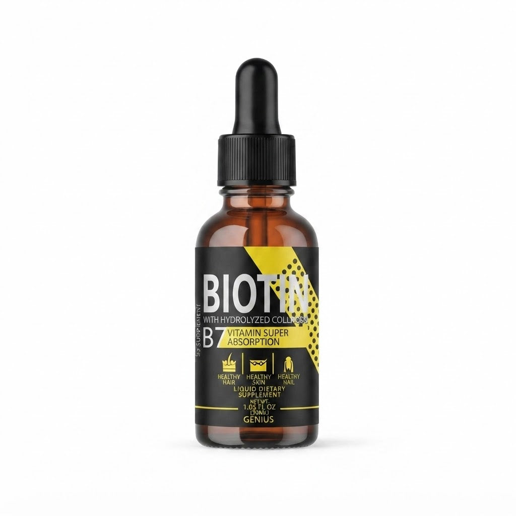 Aceite capilar de vitamina B7 y colágeno hidrolizado.