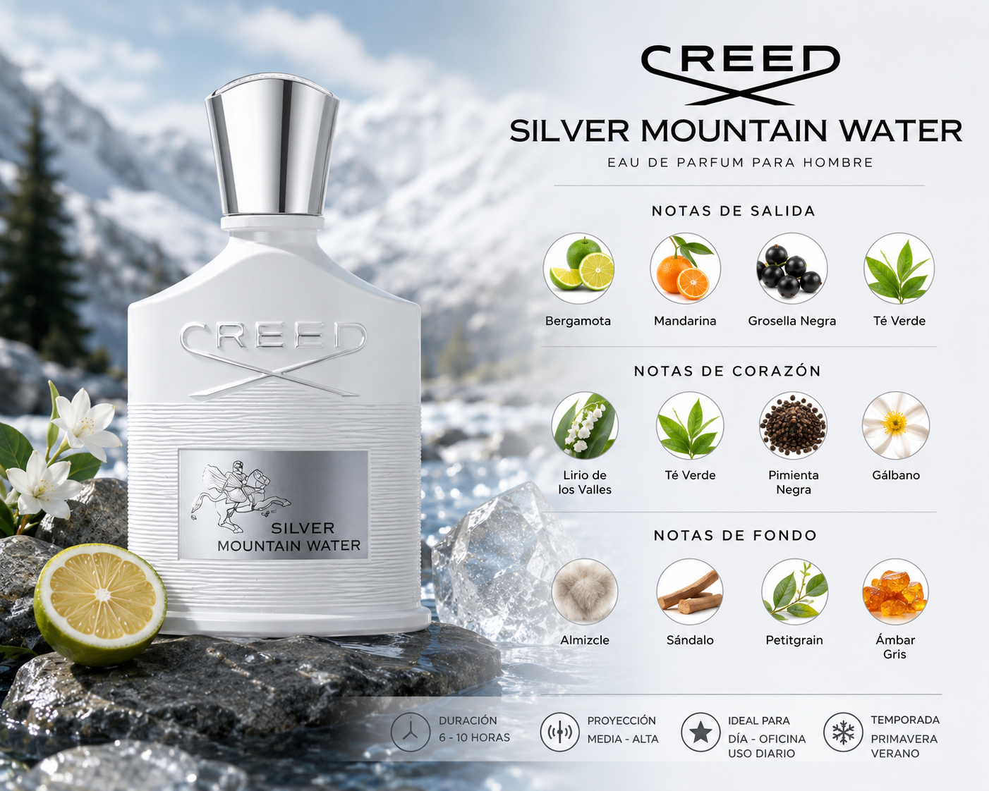 Perfume Creed Silver Mountain Water Eau de Parfum para Hombre 100 ml original
