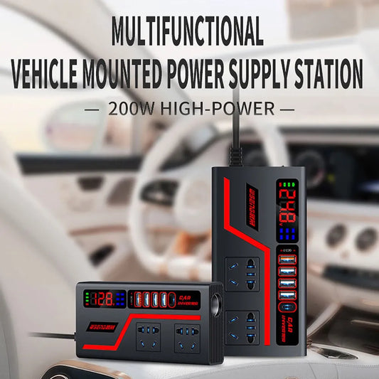 Cargador de coche con 4 puertos usb, 1 tipo C y dos conectores control de voltage