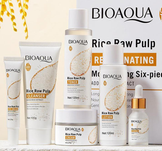 Set de Cuidado Facial BIOAQUA Rice Raw Pulp 6 Piezas – Hidratación y Luminosidad
