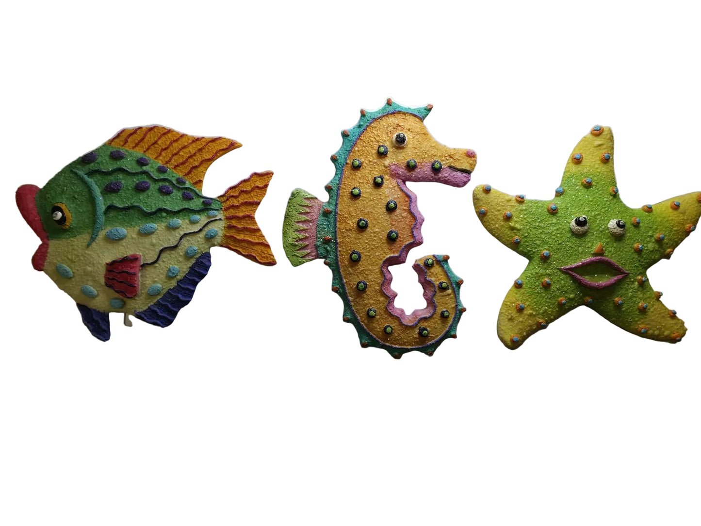 Trio de esculturas marina multicolor en cerámica