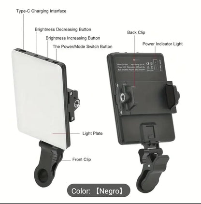 Luz led selfie recargable para celular, camara y laptop