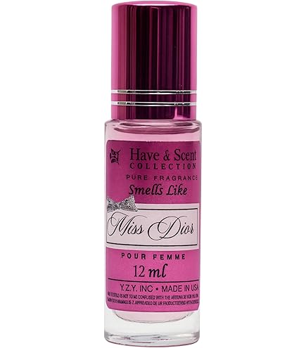 Aceite de perfume roll-on de 12, para mujer,el envase tiene un práctico aplicador roll-on y una tapa de color rosa.