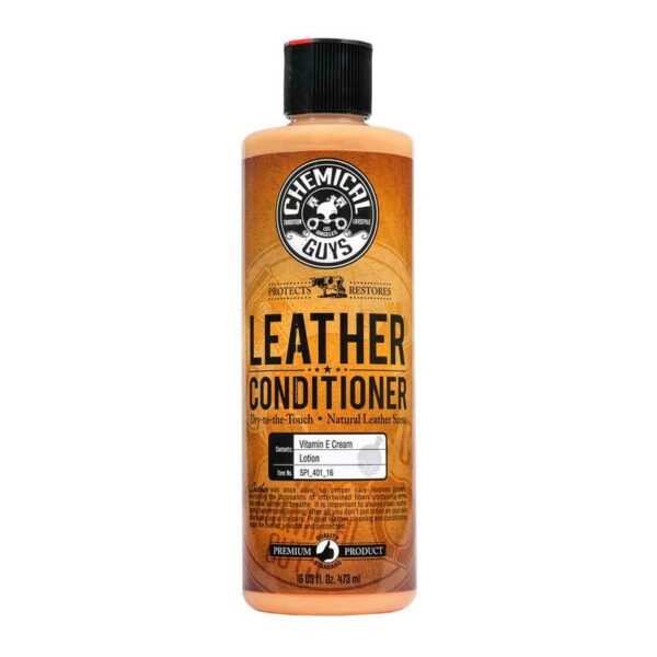 Acondicionador de cuero de 16 oz con protección UV, diseñado para restaurar la sensación suave y flexible del cuero.