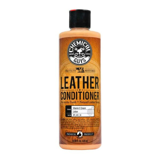 Acondicionador de cuero de 16 oz con protección UV, diseñado para restaurar la sensación suave y flexible del cuero.