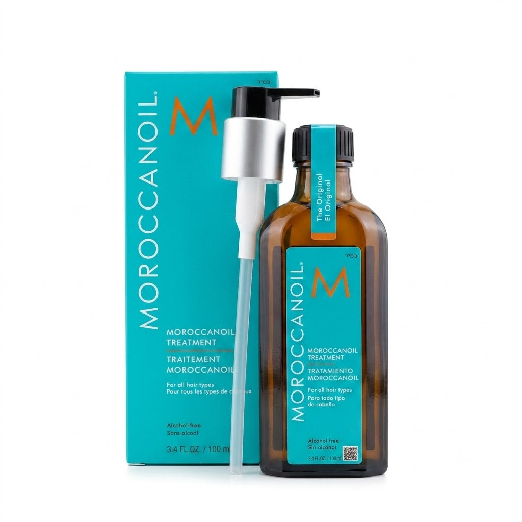 Botella de Tratamiento con aceite de argán formulado para nutrir, suavizar el encrespamiento y aportar brillo al cabello.