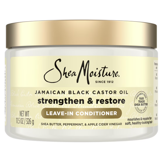 Acondicionador sin enjuague, está formulado con aceite de ricino negro de Jamaica y manteca de karité para fortalecer y restaurar el cabello dañado.