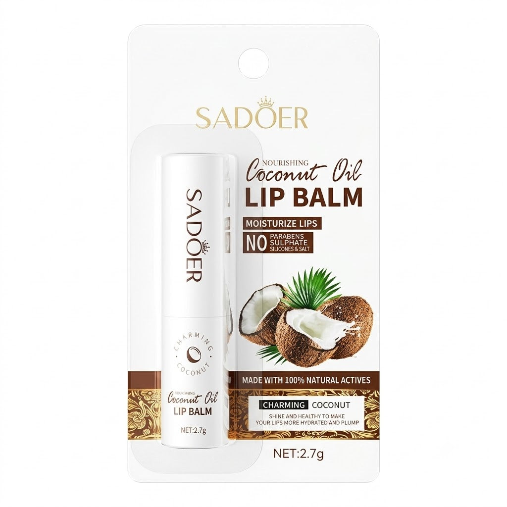 Bálsamo labial de aceite de coco para hidratar y nutrir profundamente los labios.